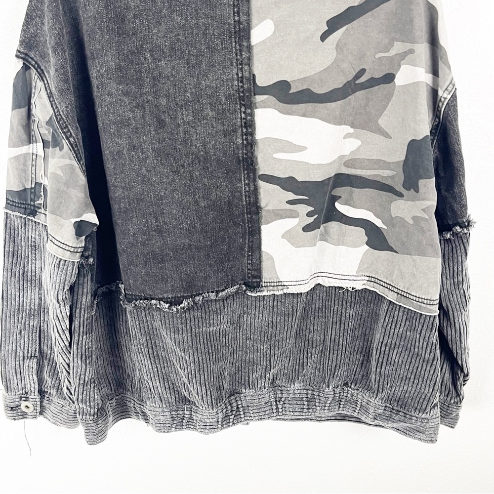 POL Black Wash Corduroy Camo Jean Mixed Prints Long Sleeves Button Jacket Medium - Picture 5 of 11